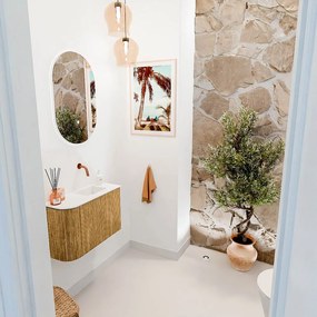 Mondiaz Joya 60cm toiletmeubel ronding links oak met wastafel faye rechts zonder kraangat talc