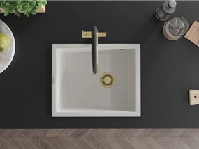 Mexen Pedro granieten spoelbak 1-kamerig 560 x 460 mm, wit, gouden sifon - 6508561000-20-G