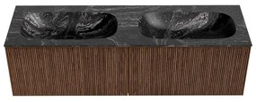 Mondiaz Kurve-dlux 150cm badmeubel walnut met 2 lades en wastafel stor small dubbel zonder kraangat lava