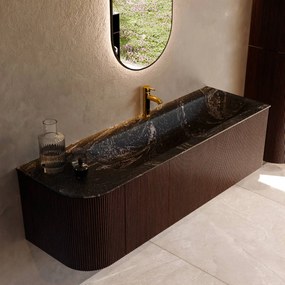 Mondiaz Kurve-dlux 145cm badmeubel ronding links ruby met 1 lade en deur en wastafel big large kraangat rechts lava