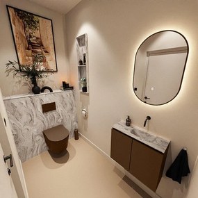 MONDIAZ TURE-DLUX 60cm toiletmeubel Rust. EDEN wastafel Glace positie rechts. Zonder kraangat. TUREDX60RUSR0GLA