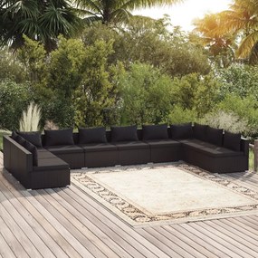 vidaXL 10-delige Loungeset met kussens poly rattan zwart