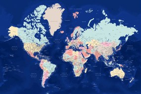 Kaart Blue and pastels detailed world map, Blursbyai, (40 x 26.7 cm)
