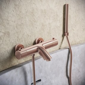 Saniclear Copper Stripes thermostatische opbouw badkraan met handdouche geborsteld koper