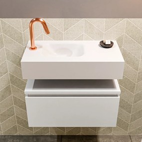 Mondiaz Andor toiletmeubel 60cm mat wit met witte wastafel links met kraangat