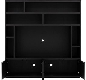 Goossens Tv Meubel Barcelona, 4 deuren 8 open vakken 1 tv paneel, zwart eiken, 208 x 212 x 45 cm, stijlvol landelijk