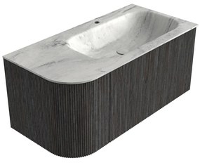 Mondiaz Kurve-dlux 95cm badmeubel ronding links shadow met 1 lade en deur en wastafel big small kraangat rechts opalo