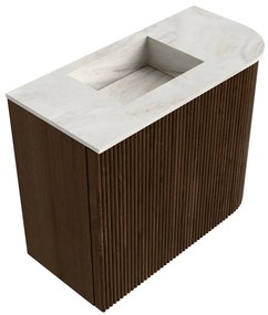 Mondiaz Joya DLux 50cm toiletmeubel ronding rechts walnut met wastafel faye links zonder kraangat ostra