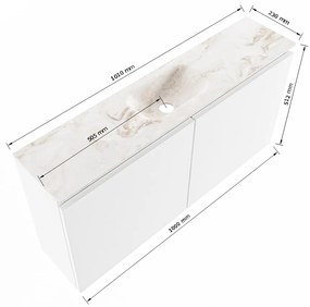 Mondiaz Ture DLux toiletmeubel 100cm rosee met wastafel glace midden zonder kraangat