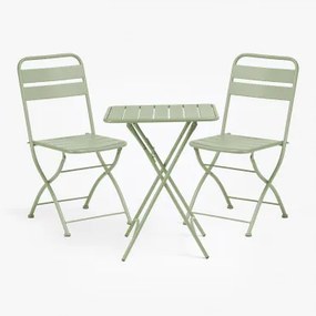 Janti Stalen Tuinset Met Vierkante Tafel 60x60 Cm En 2 Opvouwbare Stoelen Ijsberg - Sklum