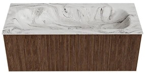 Mondiaz Kurve-dlux 110cm badmeubel walnut met 1 lade en wastafel big medium midden zonder kraangat glace