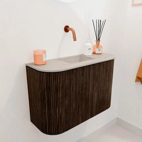 Mondiaz Joya DLux 65cm toiletmeubel ronding links/rechts walnut met wastafel faye midden zonder kraangat opalo
