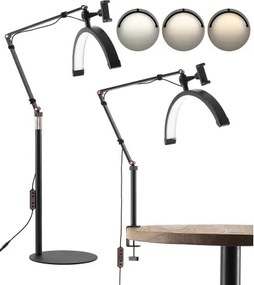 VEVOR Half Moon Light 2 in 1 LED vloerlamp bureaulamp, wimperlamp voor wimperextensions, wimperlamp met telefoonstandaard, voor visagisten, schoonheidssalons, huidverzorging, zwart