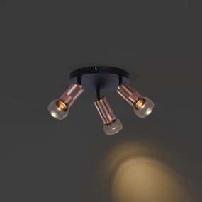 Ronde plafondspot donker brons rond 3-lichts draai- en kantelbaar - Veerle