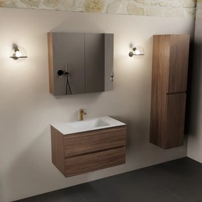 Mondiaz Aivy badmeubel 80cm mocha met wastafel solid surface talc midden 1 kraangat en spiegelkast