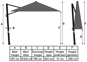 Platinum Challenger rechthoek zweefparasol T2 Premium - 2,6 x 3,5 m. - Manhattan