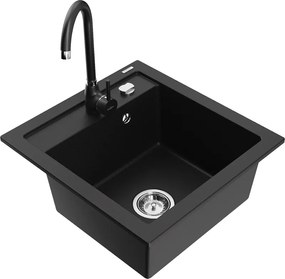 Mexen Vito granit gootsteen 1-kamer met keukenkraan Telma, zwart - 6503-77-670200-70