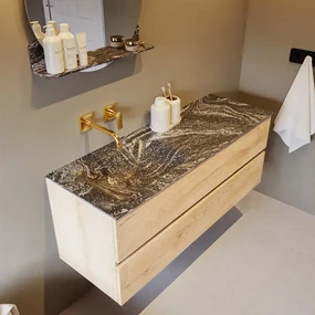 Mondiaz Vica DLux badmeubel 130cm washed oak 2 lades met wastafel lava links zonder kraangat