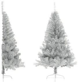 vidaXL Kunstkerstboom met standaard half 180 cm PVC zilverkleurig