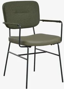 Set Van 4 Gestoffeerde Eetkamerstoelen Met Armleuningen Milih Leger Groen - Groen – Khaki - Sklum