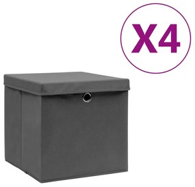 vidaXL Opbergboxen met deksels 4 st 28x28x28 cm grijs