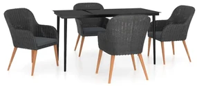 vidaXL 5-delige Tuinset met kussens zwart