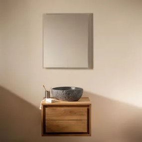 Jabari Teakhouten Badkamermeubelset Teakhout & Onregelmatige In Zwart Cement ↔︎40 Cm Fedro & Rechthoekige Led En Anticondens 60x70 - Sklum