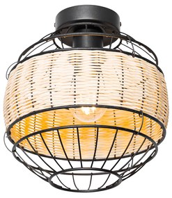 Oosterse plafondlamp zwart met rotan 25 cm - Emir