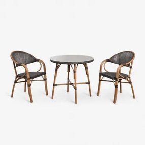 Brielle Bistro Classic Ronde Tafelset Ø80 Cm En 2 Stoelen Met Armleuningen In Textileen En Aluminium Brielle Bistro Classic Bruin – Koffie - Sklum