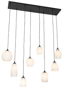Eettafel / Eetkamer Art Deco hanglamp zwart met opaal glas 8-lichts - Hanne Art Deco E27 Binnenverlichting Lamp