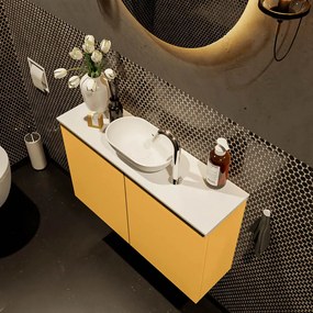 Mondiaz Fowy toiletmeubel 80cm ocher met witte waskom midden en kraangat