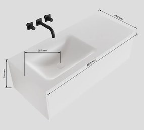 Zaro Lagom volledig naadloos solid surface onderkast 100cm mat wit met 1 lade Push tot open. Compleet met solid surface wastafel met 1 kraangat(en)