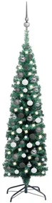 vidaXL Kunstkerstboom met LED's en kerstballen smal 150 cm groen