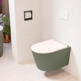MONDIAZ LAVIE wandclosetpack - 36x53cm - diepspoel - rimless - Army (groen) - softclose - quick-release - toiletzitting - Rosee (roze) LAVIEsetArmRos