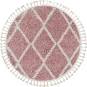 Tapijt BERBER TROIK A0010 ROND rozekleuring  / witrand ,  Barber , marokkaanse shaggy