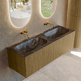 Mondiaz Kurve-dlux 140cm badmeubel dusk met 2 lades en wastafel stor small dubbel zonder kraangat lava