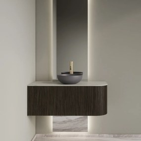 Gliss Design Alluro badmeubel ribbelfront met ronding rechts 100cm charcoal en wit marmer toppaneel
