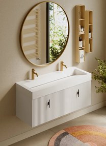 Muebles Calas badmeubel ribbelfront 120cm wit mat met solid surface wastafel met kraangaten