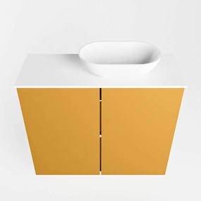 Mondiaz Fowy toiletmeubel 60cm ocher met witte waskom rechts en kraangat