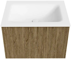 Mondiaz Kurve 60cm badmeubel dusk met 1 lade en wastafel cloud midden 1 kraangat
