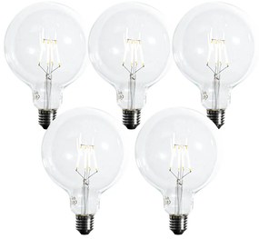 Set van 5 E27 dimbare LED spiraal filament G125 5W 450 lm 2700K