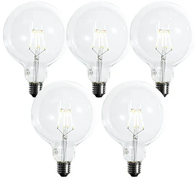 Set van 5 E27 dimbare LED spiraal filament G125 5W 450 lm 2700K