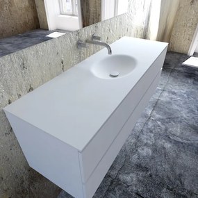 Zaro Sevilla Solid Surface badmeubel 150cm mat wit zonder kraangat spoelbak midden