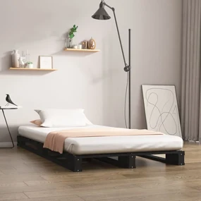 vidaXL Bedframe massief grenenhout zwart 90x190 cm 3FT single