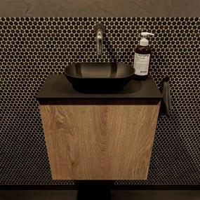 Mondiaz Fowy toiletmeubel 50cm washed oak met zwarte waskom midden zonder kraangat