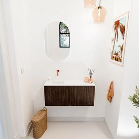 Mondiaz Joya 90cm toiletmeubel walnut met wastafel faye links zonder kraangat talc
