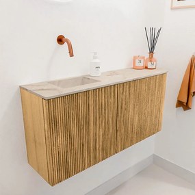 Mondiaz Joya DLux 90cm toiletmeubel ronding rechts oak met wastafel faye links zonder kraangat frappe