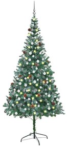 vidaXL Kunstkerstboom met LED's, kerstballen en dennenappels 210 cm