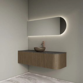 Gliss Design Alluro badmeubel ribbelfront met ronding rechts 140cm ash grey en zwart leisteen toppaneel