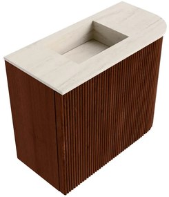 Mondiaz Joya DLux 50cm toiletmeubel ronding rechts ruby met wastafel faye links zonder kraangat meli